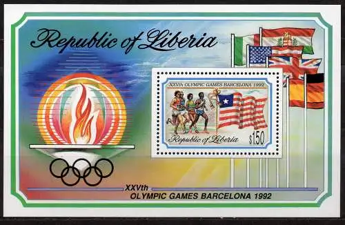 Liberia, Block Mi-Nr. 126 **, Olympische Sommerspiele 1992 Barcelona, Laufwettbewerb