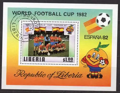 Liberia, Block Mi-Nr. 96 gest., Fußball-WM 1982 Spanien