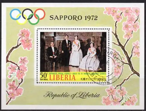 Liberia, Block Mi-Nr. 58 A gest., Olympische Winterspiele 1972 Sapporo, Japanische Kaiserfamilie