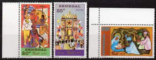 Senegal, Mi-Nr. 648, 649 + 651 **, Weihnachten 1977