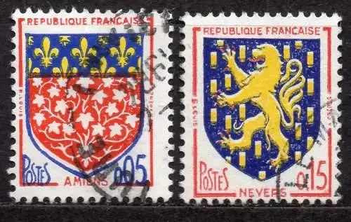 Frankreich, Mi-Nr. 1406 - 1407 gest., kompl., Städtewappen: Amiens + Nevers