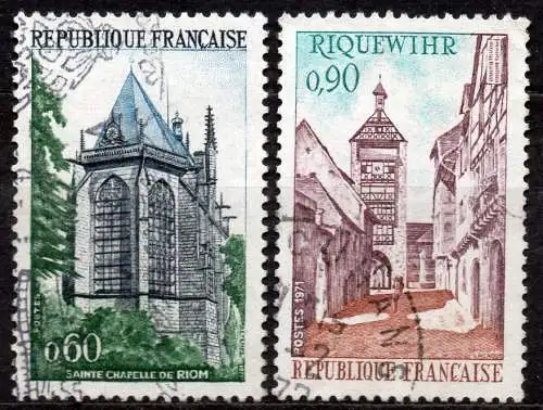 Frankreich, Mi-Nr. 1756 + 1758 gest., Tourismus: Kirche in Riom + Riquewihr