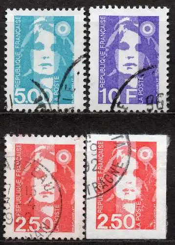 Frankreich, Mi-Nr. 2777, 2778, 2859 A + 2860 gest., Marianne