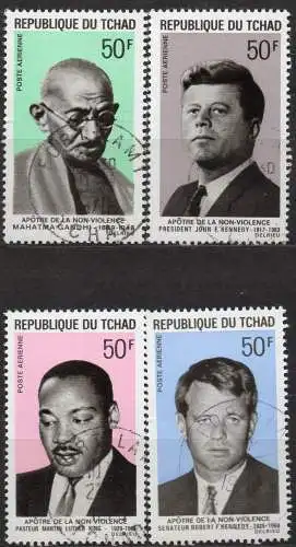 Tschad, Mi-Nr. 235 - 238 gest., kompl., M. Gandhi, J. F. Kennedy, M. Luther King + R. Kennedy