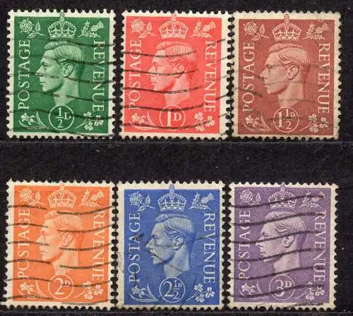 Großbritannien, Mi-Nr. 221, 222, 223, 224, 225 + 226 gest., König George VI.