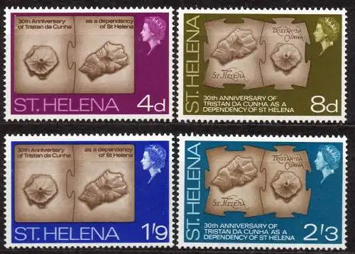 St. Helena, Mi-Nr. 188 - 191 **, kompl., 30 Jahre Tristan da Cunha Verwaltungsgebiet von St. Helena