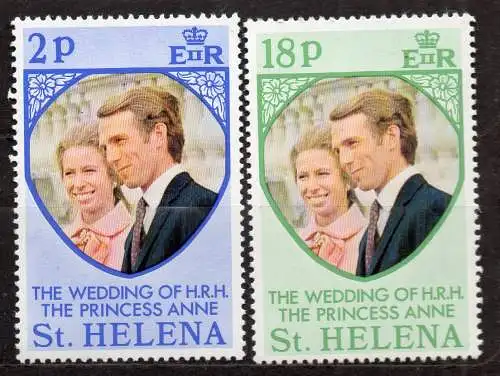 St. Helena, Mi-Nr. 264 - 265 **, kompl., Hochzeit von Prinzessin Anne mit Mark Philips