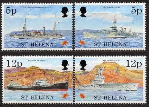 St. Helena, Mi-Nr. 657, 658, 659 + 660 **, 50 Jahre Beendigung des 2. Weltkriegs: Schiffe