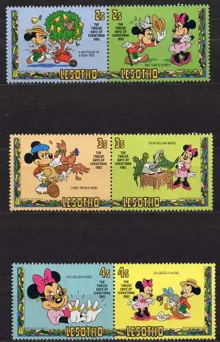 Lesotho, Mi-Nr. 402, 403, 404, 405, 406 + 407 **, Disney: Mickey-Mouse