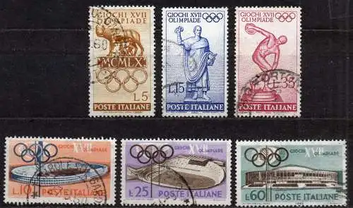 Italien, Mi-Nr. 1064, 1065, 1066, 1067, 1068 + 1069 gest., Olympische Sommerspiele Rom 1960