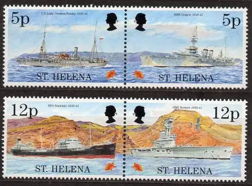 St. Helena, Mi-Nr. 657, 658, 659 + 660 **, 50 Jahre Beendigung des 2. Weltkriegs: Schiffe