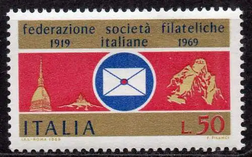 Italien, Mi-Nr. 1301 **, 50 Jahre Verband italienischer Philatelistenvereine