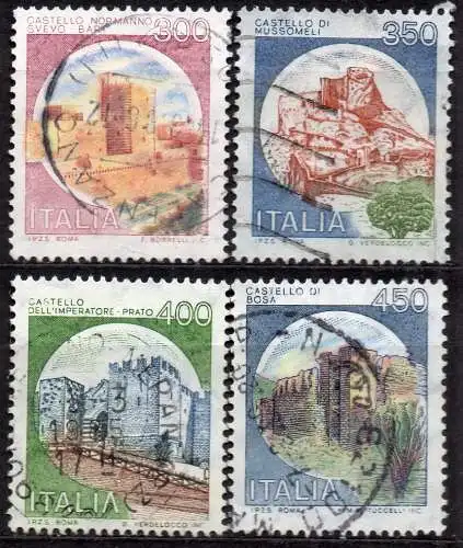 Italien, Mi-Nr. 1715, 1716, 1717 + 1718 gest., Freimarken: Burgen und Schlösser