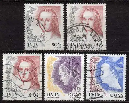 Italien, Mi-Nr. 2582, 2617, 2820, 2830 + 2958 gest., Die Frau in der Kunst