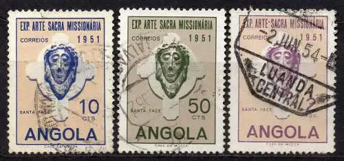 Angola, Mi-Nr. 365 - 367 gest., kompl., Ausstellung der Missionskunst