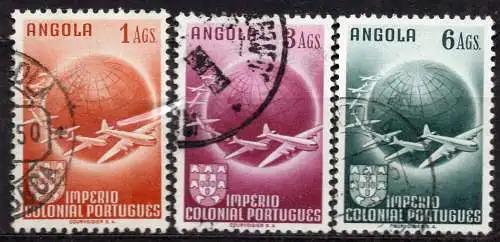 Angola, Mi-Nr. 326, 328 + 329 gest., Erde und Flugzeuge