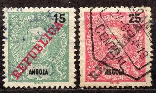 Angola, Mi-Nr. 91 + 93 gest., König Carlos I.