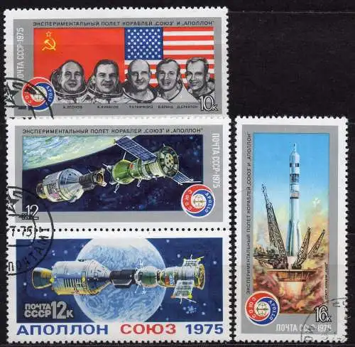 Sowjetunion, Mi-Nr. 4371 - 4374 gest., kompl., Amerikanisch-sowjetisches Raumfahrtunternehmen Apollo-Sojus