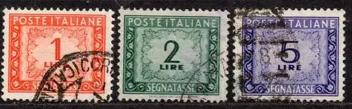 Italien, Portomarke Mi-Nr. 74, 75 + 78 gest., Ziffernzeichnung