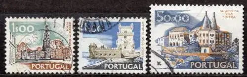 Portugal, Mi-Nr. 1156 y II, 1157 x IV + 1158 x III gest., Landschaften und Baudenkmäler