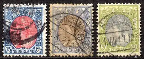 Niederlande, Mi-Nr. 77 A, 78 A + 79 A gest., Königin Wilhelmina