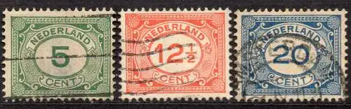 Niederlande, Mi-Nr. 107 - 109 gest., kompl., Ziffern im Oval