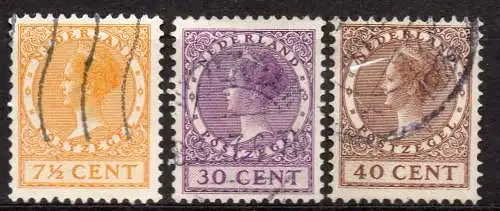 Niederlande, Mi-Nr. 153 A, 159 A + 161 A gest., Königin Wilhelmina