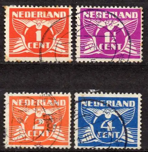 Niederlande, Mi-Nr. 172 E, 173 E, 174 E + 177 E gest., Fliegende Taube