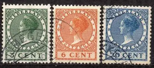 Niederlande, Mi-Nr. 178 E, 179 E + 185 E gest., Königin Wilhelmina