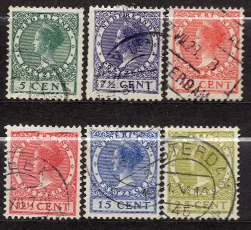 Niederlande, Mi-Nr. 178 A, 180 A, 182 A, 183 A, 184 A + 187 A gest., Königin Wilhelmina