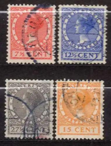 Niederlande, Mi-Nr. 215 A, 216 A, 217 A + 223 A gest., Königin Wilhelmina