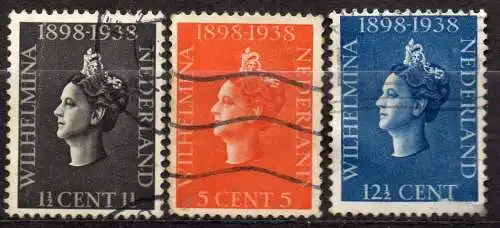 Niederlande, Mi-Nr. 318 - 320 gest., kompl., 40. Regierungsjubiläum von Königin Wilhelmina