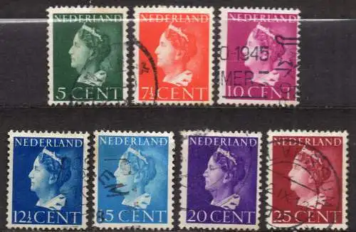 Niederlande, Mi-Nr. 341, 342, 343, 344, 345, 346 + 348 gest., Königin Wilhelmina