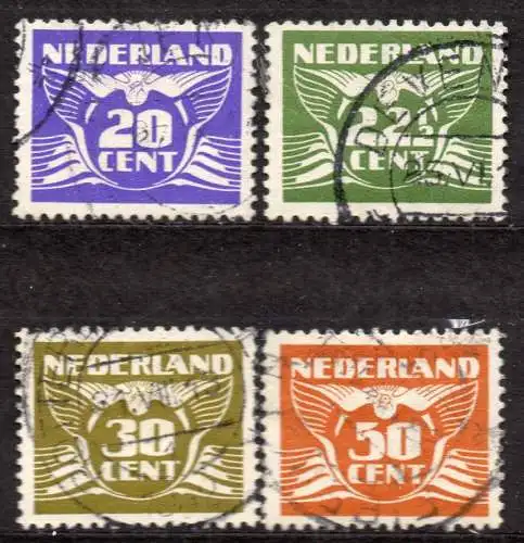 Niederlande, Mi-Nr. 386, 387, 389 + 391 gest., Fliegende Taube