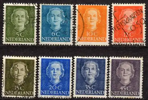 Niederlande, Mi-Nr. 525, 526, 527, 528, 530, 531, 534 + 537 gest., Königin Juliana