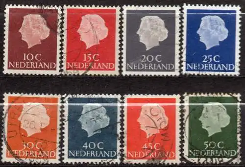 Niederlande, Mi-Nr. 620 X A, 621 X A, 622 X A, 623 X A, 624 X a, 625 X A, 626 X A + 627 X A gest., Königin Juliana