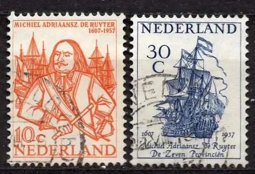 Niederlande, Mi-Nr. 697 - 698 gest., kompl., 350. Geburtstag von Michiel de Ruyter