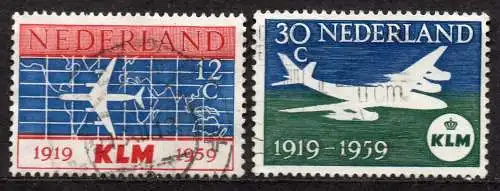 Niederlande, Mi-Nr. 737 - 738 gest., kompl., 40 Jahre Fluggesellschaft KLM