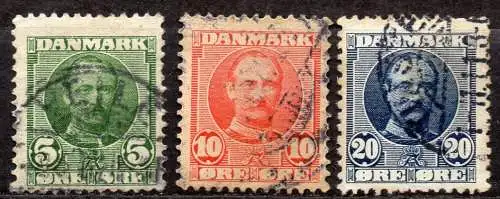 Dänemark, Mi-Nr. 53, 54 + 55 gest., König Frederik VIII.