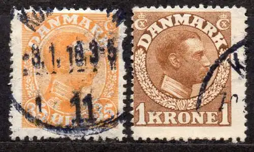 Dänemark, Mi-Nr. 72 + 75 gest., König Christian X.