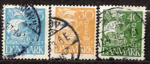 Dänemark, Mi-Nr. 170, 171 + 173 gest., Karavelle