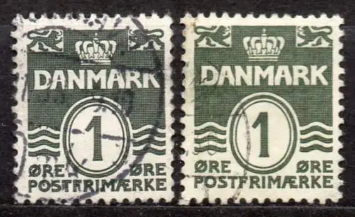 Dänemark, Mi-Nr. 195 I + 195 II gest., Wellenlinien ohne Herzchen