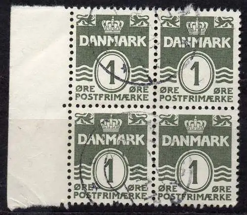 Dänemark, Mi-Nr. 195 II gest., 4´er-Block mit Rand, Wellenlinien ohne Herzchen