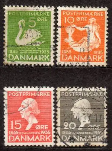 Dänemark, Mi-Nr. 222, 224, 225 + 226 gest., 100 Jahre Märchen von Hans Christian Andersen