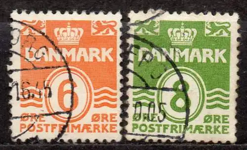 Dänemark, Mi-Nr. 258 + 260 gest., Wellenlinien