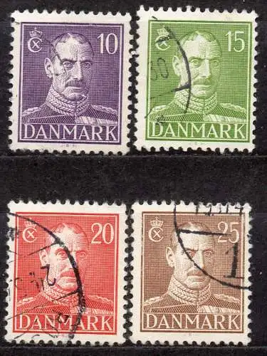 Dänemark, Mi-Nr. 269, 270, 271 + 272 gest., König Christian X.