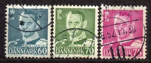 Dänemark, Mi-Nr. 316, 317 + 318 gest., König Frederik IX.