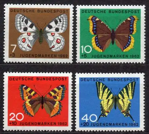 BRD, Mi-Nr. 376 - 379 **, kompl., Jugend 1962: Schmetterlinge