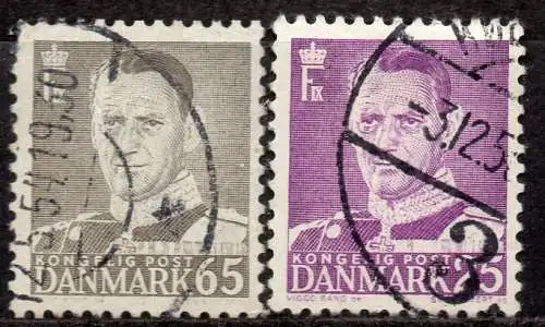 Dänemark, Mi-Nr. 349 + 355 gest., König Frederik IX.