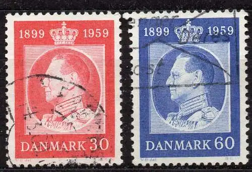 Dänemark, Mi-Nr. 371 + 373 gest., 60. Geburtstag von König Frederik IX.